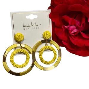 BRAND NEW Nicole Miller New York Bold Yellow & Gold Statement Earrings Jewelry